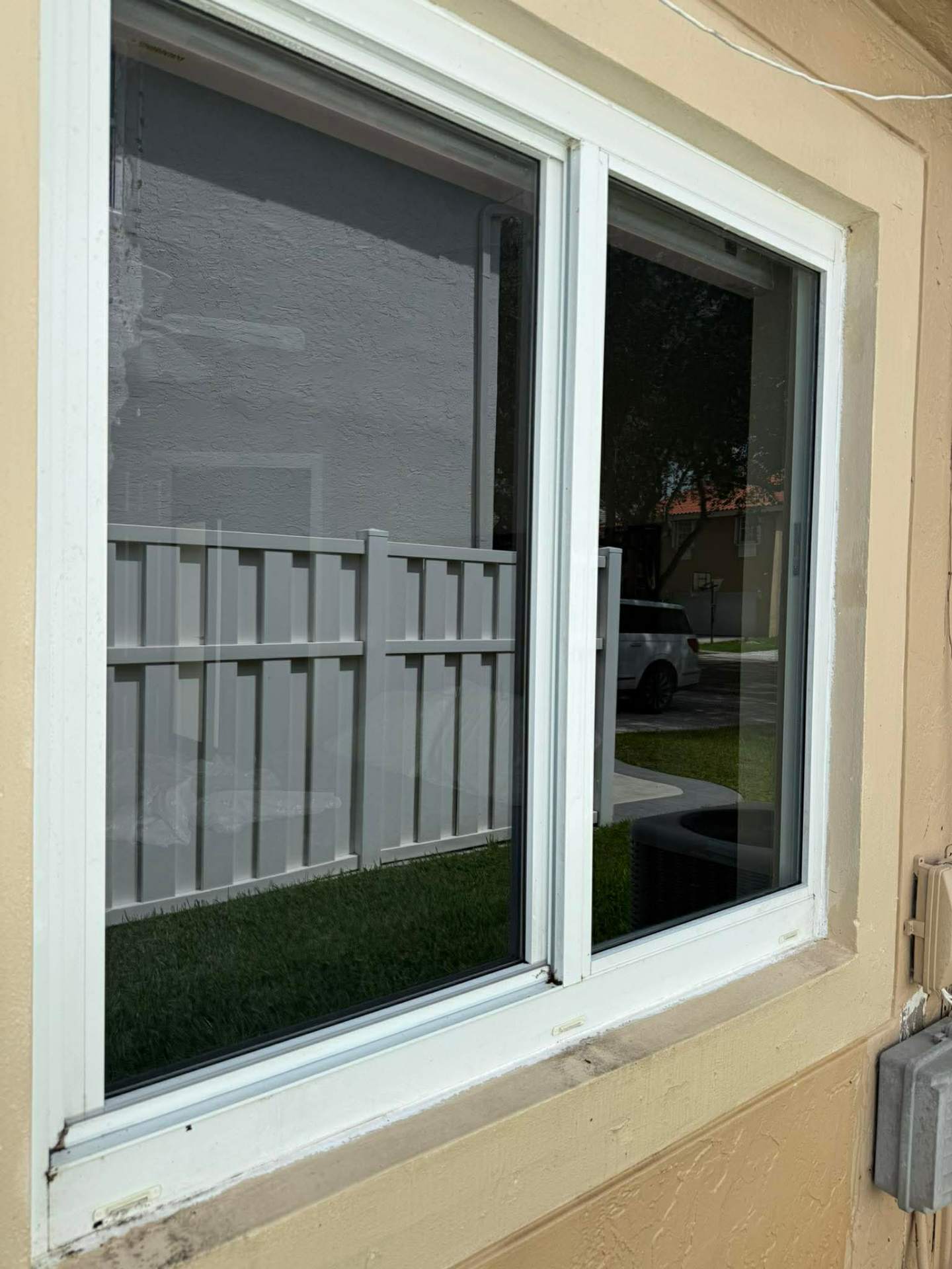 Clean bathroom window with clear view